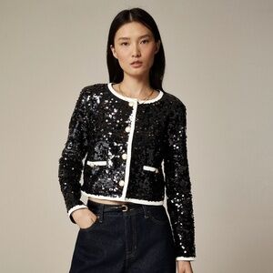 J Crew Mariner jersey lady jacket with sequins black/white size XS CF475 NWT